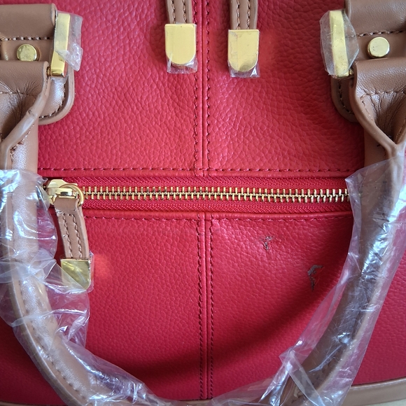 Joy & Iman Red and Deep Tan Women's Satchel - Picture 2 of 6